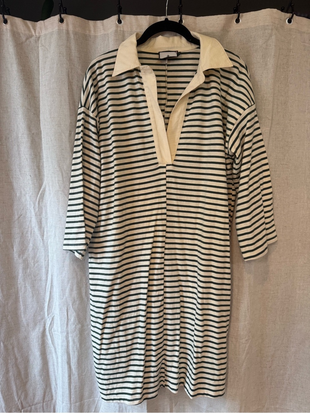 Tuckernuck Cream and Dark Green Striped Polo Dress